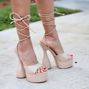 COPY Women Ankle Strap High Chunky Heel Platform Sandals Nude Color